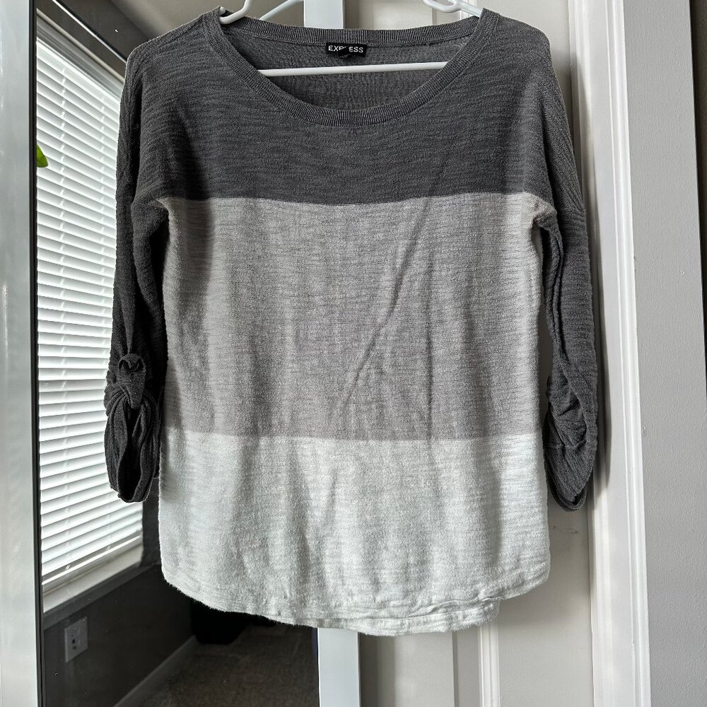 Express Grey Colorblock 3/4 Sleeve Boatneck Knit Top